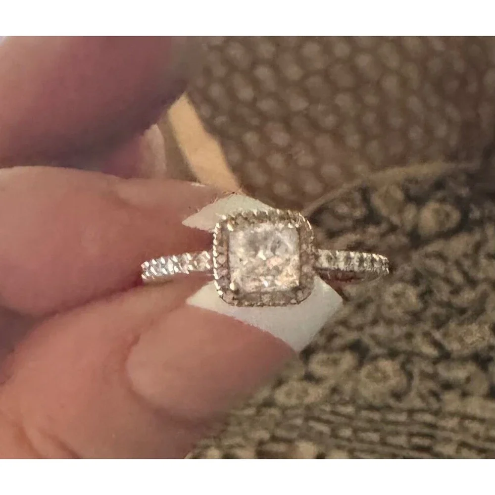 Pandora Square Sparkle Halo Clear CZ Rose Gold Plated Ring Size 7 54